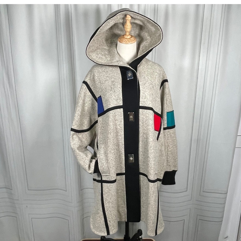 Vintage Randi‎ Edwards Artwear Oversized Color Block Hooded Coat M
